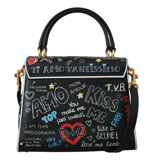 Dolce & Gabbana Black Leather DG Heart Crossbody WELCOME Purse